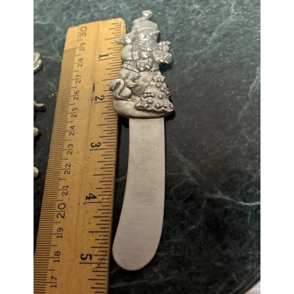 Cheese Board Green Marble Snowman Pewter Spreader Lindsay ClaireFine Pewter 8" - Picture 7 of 13